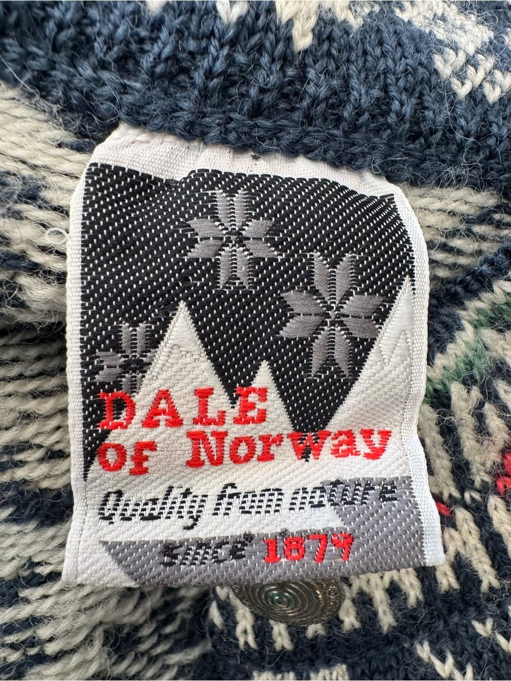 Vintage Dale of Norway Nordic Fair Isle Wool Cardigan Navy Blue & Cream 21x26 - Picture 6 of 7